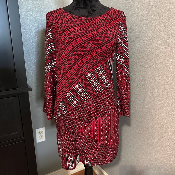 Rafaella Limited Edition Blouse Womens Small Red Black Geometric Floral Tunic - Picture 1 of 9